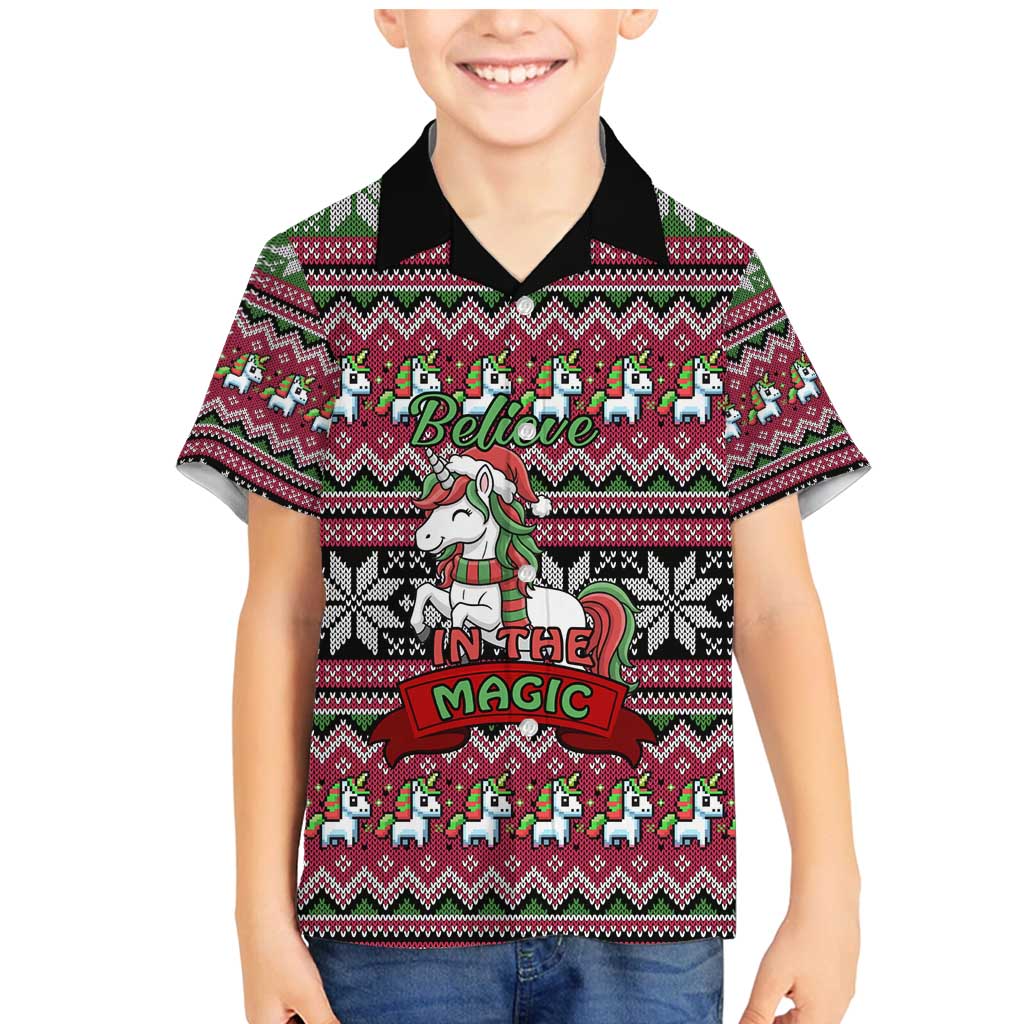 Unicorn Believe In The Magic Christmas Family Matching Mermaid Dress and Hawaiian Shirt Xmas Holiday Patterns - Wonder Print Shop