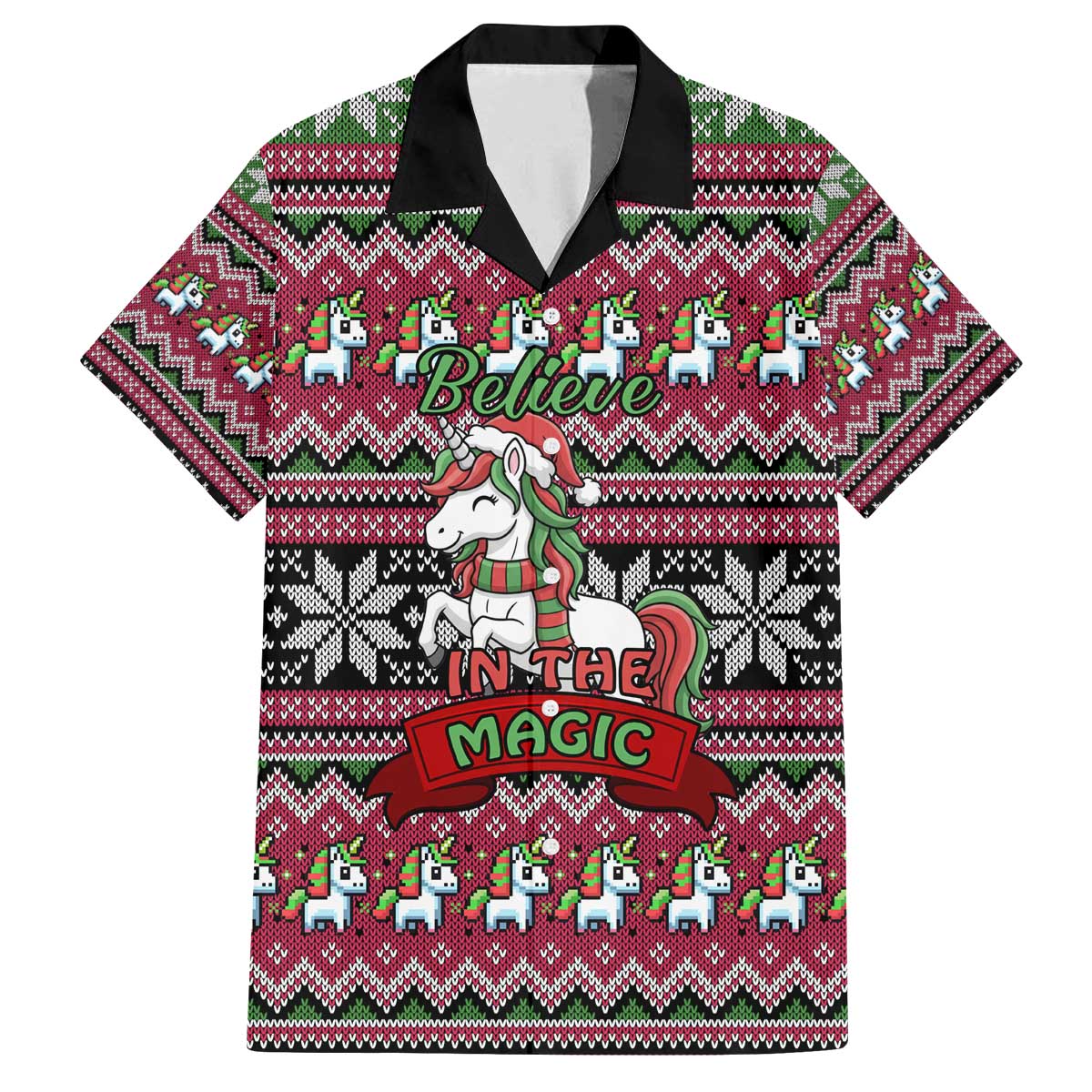 Unicorn Believe In The Magic Christmas Family Matching Off The Shoulder Long Sleeve Dress and Hawaiian Shirt Xmas Holiday Patterns - Wonder Print Shop