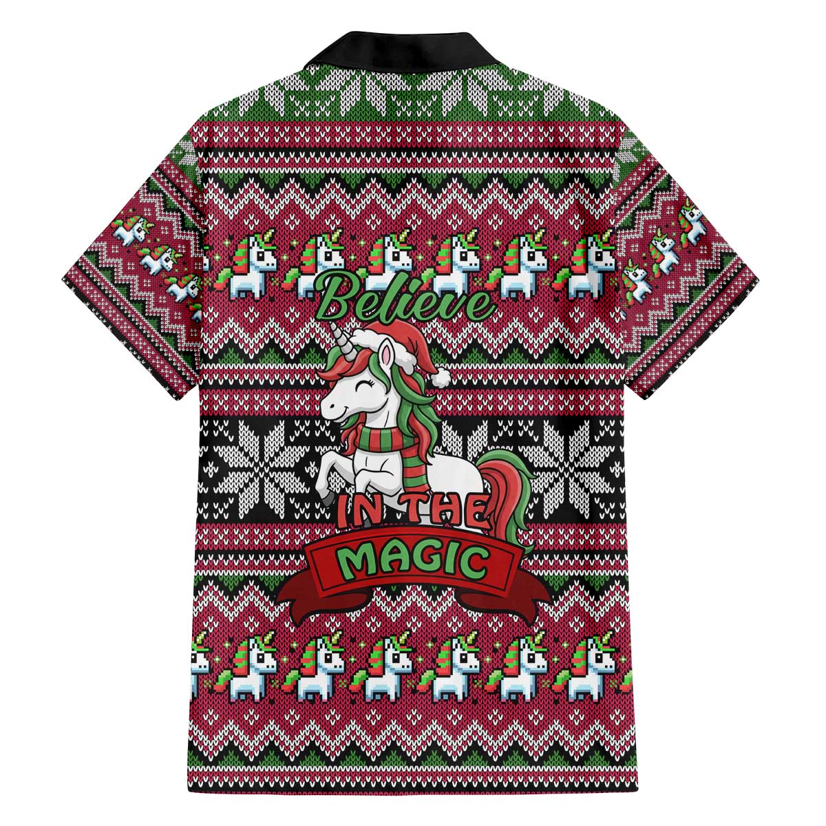 Unicorn Believe In The Magic Christmas Family Matching Off The Shoulder Long Sleeve Dress and Hawaiian Shirt Xmas Holiday Patterns - Wonder Print Shop