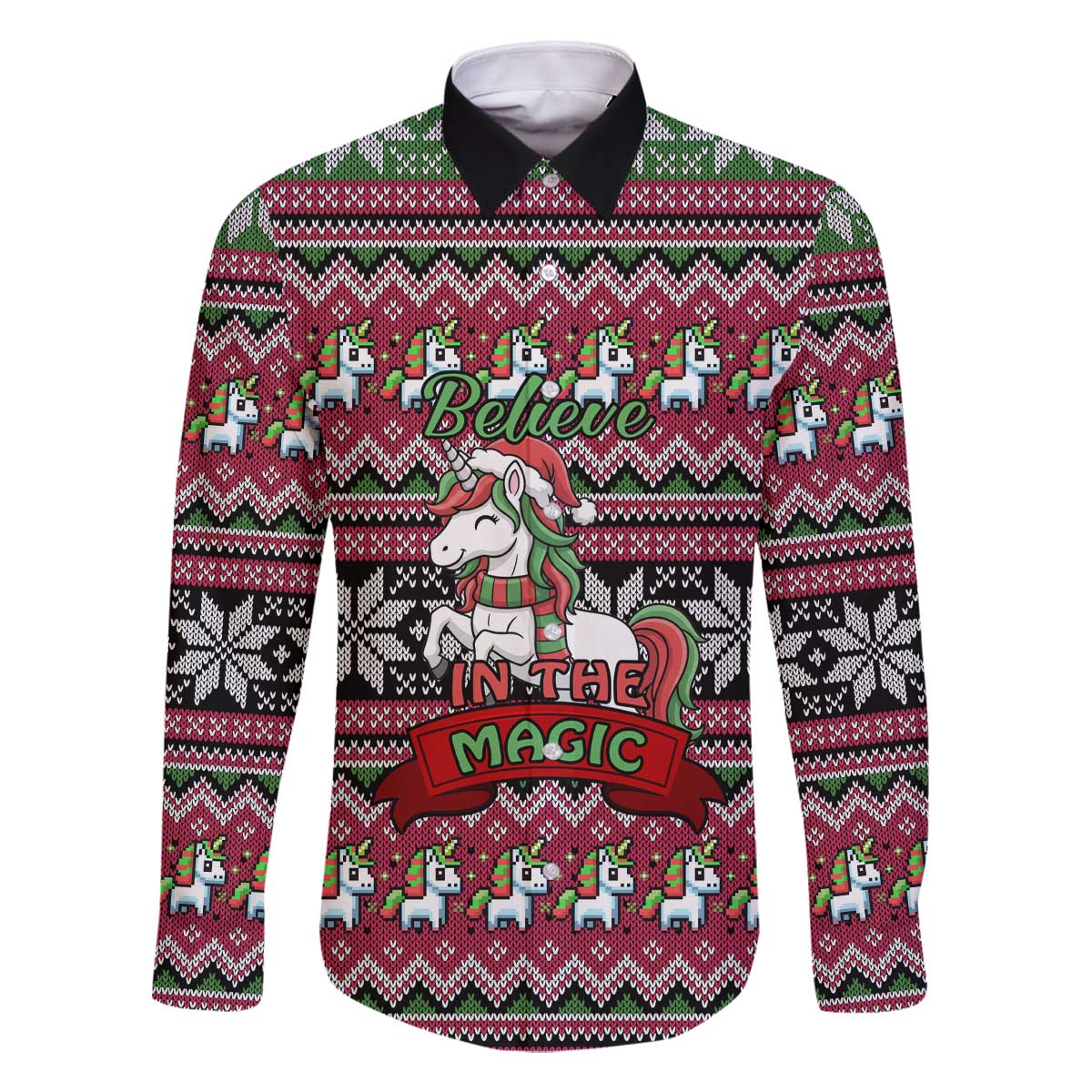 Unicorn Believe In The Magic Christmas Family Matching Off The Shoulder Long Sleeve Dress and Hawaiian Shirt Xmas Holiday Patterns - Wonder Print Shop