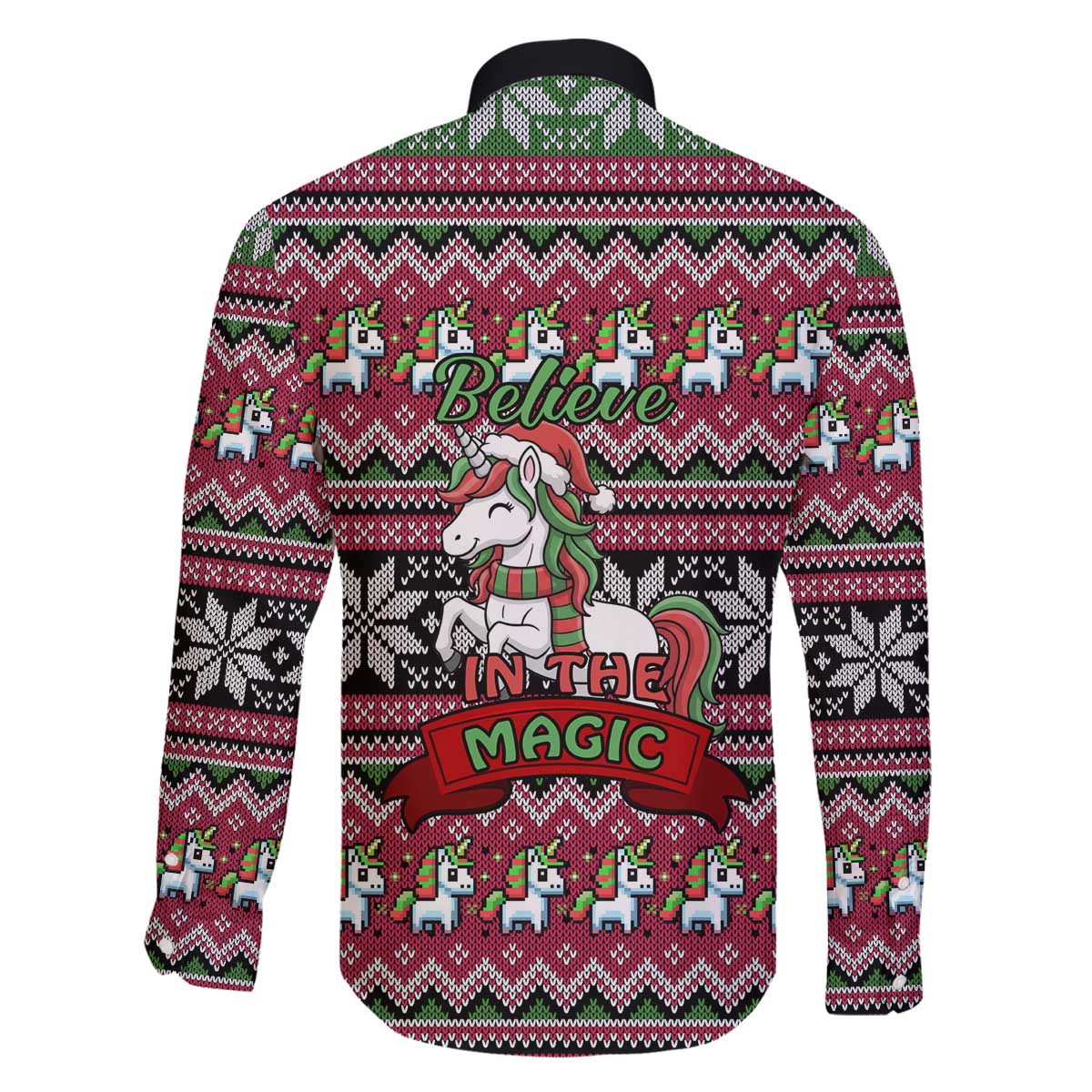 Unicorn Believe In The Magic Christmas Family Matching Off The Shoulder Long Sleeve Dress and Hawaiian Shirt Xmas Holiday Patterns - Wonder Print Shop