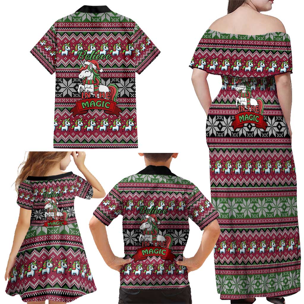 Unicorn Believe In The Magic Christmas Family Matching Off Shoulder Maxi Dress and Hawaiian Shirt Xmas Holiday Patterns - Wonder Print Shop