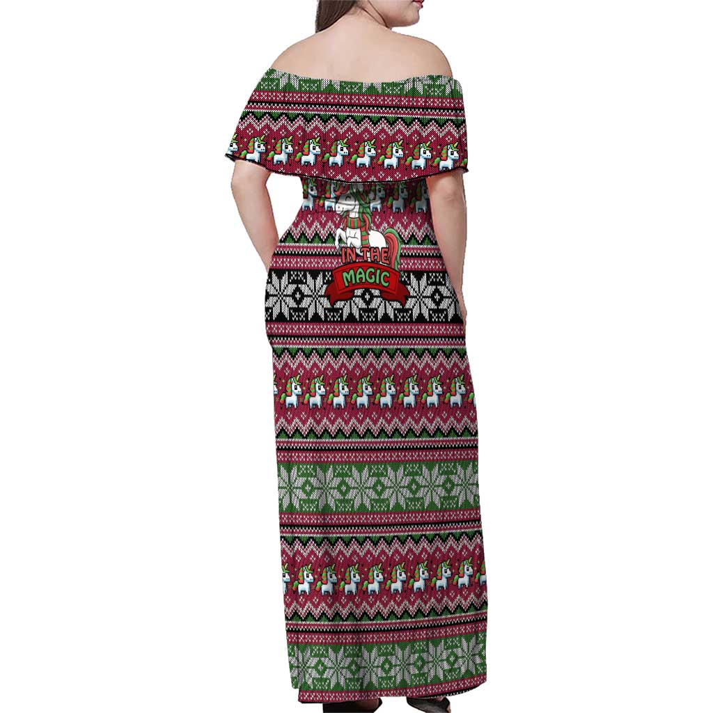 Unicorn Believe In The Magic Christmas Family Matching Off Shoulder Maxi Dress and Hawaiian Shirt Xmas Holiday Patterns - Wonder Print Shop