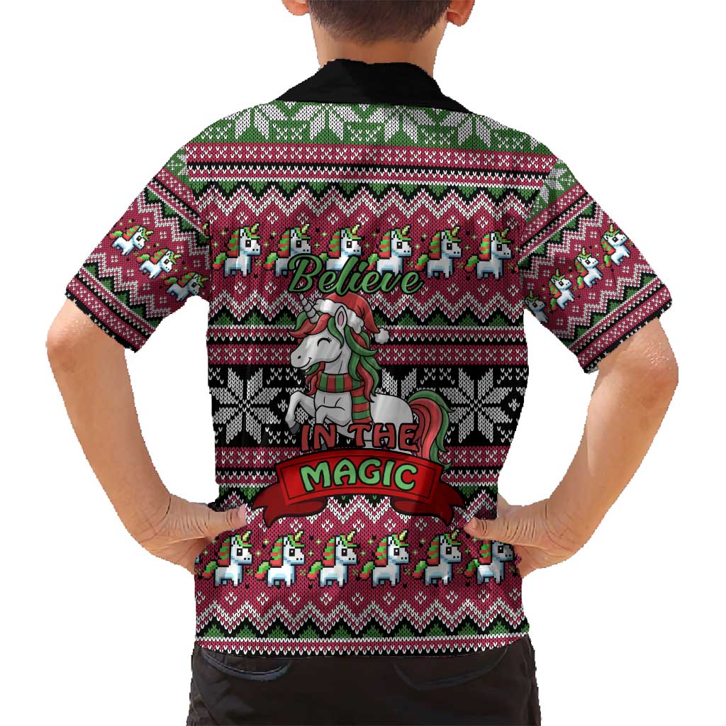Unicorn Believe In The Magic Christmas Family Matching Off Shoulder Short Dress and Hawaiian Shirt Xmas Holiday Patterns - Wonder Print Shop