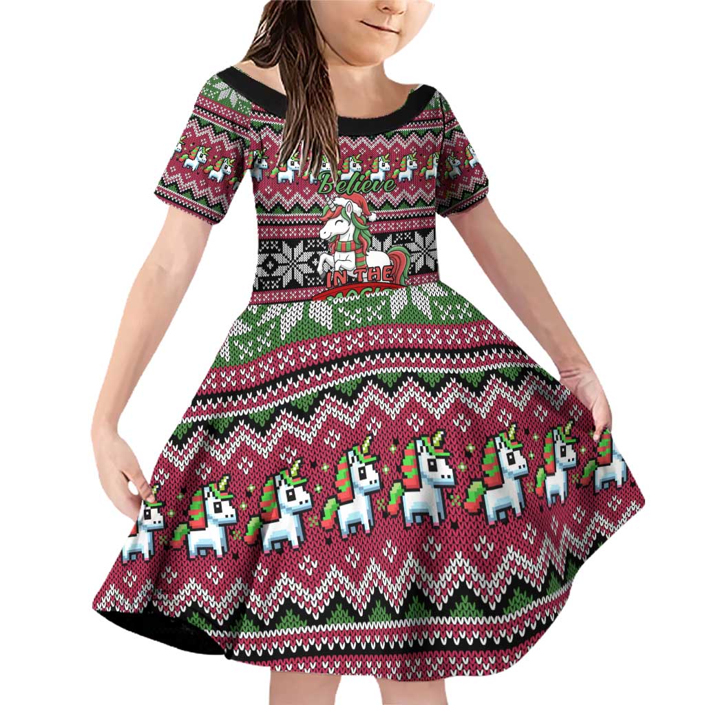 Unicorn Believe In The Magic Christmas Family Matching Off Shoulder Short Dress and Hawaiian Shirt Xmas Holiday Patterns - Wonder Print Shop