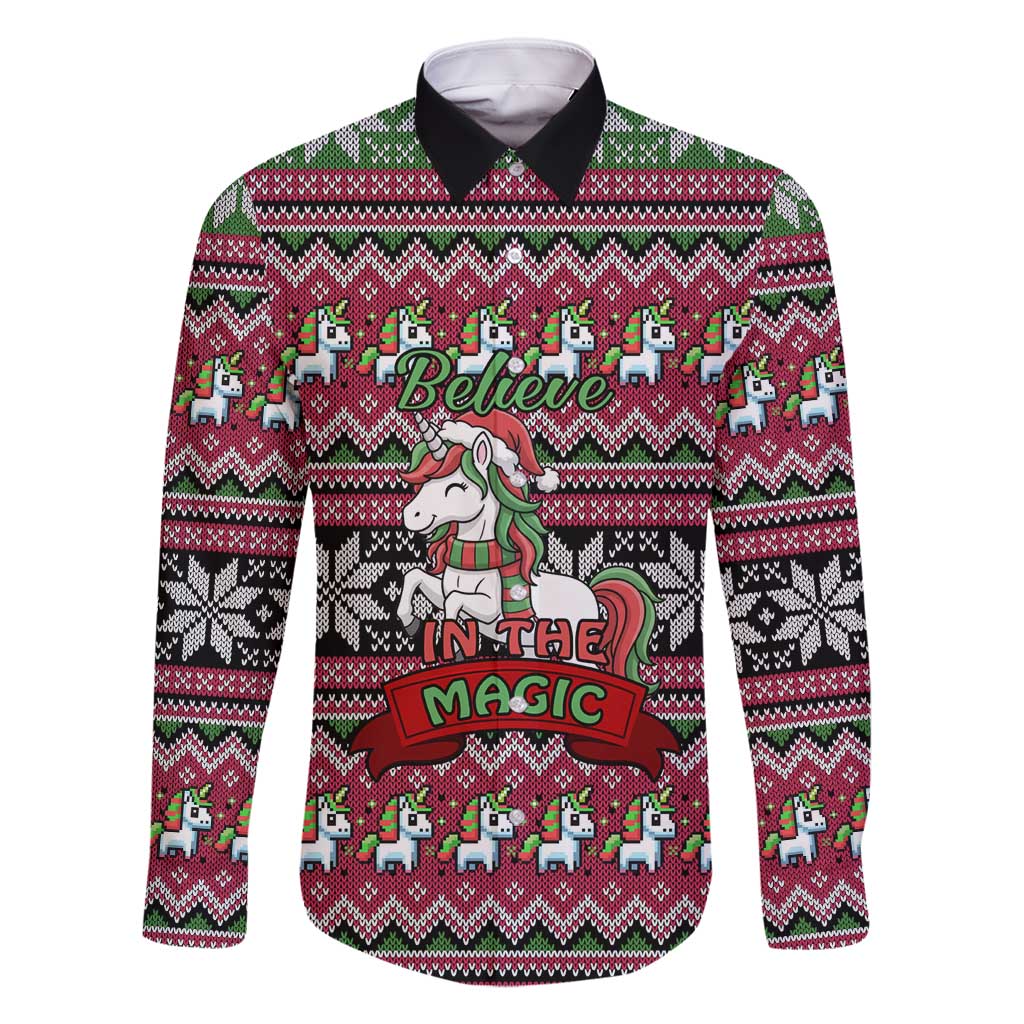 Unicorn Believe In The Magic Christmas Family Matching Off Shoulder Short Dress and Hawaiian Shirt Xmas Holiday Patterns - Wonder Print Shop