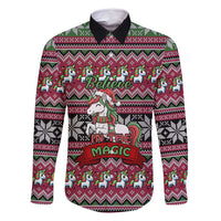 Unicorn Believe In The Magic Christmas Family Matching Off Shoulder Short Dress and Hawaiian Shirt Xmas Holiday Patterns - Wonder Print Shop