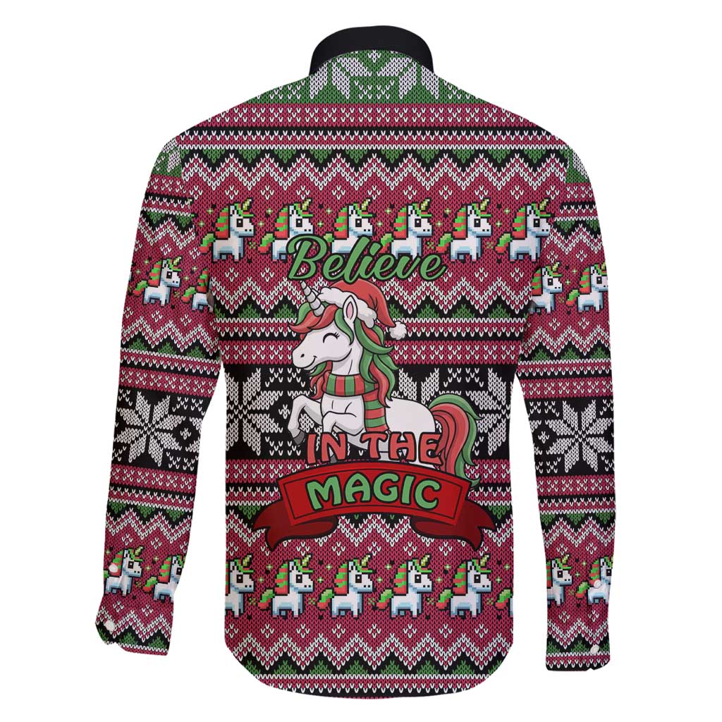Unicorn Believe In The Magic Christmas Family Matching Off Shoulder Short Dress and Hawaiian Shirt Xmas Holiday Patterns - Wonder Print Shop