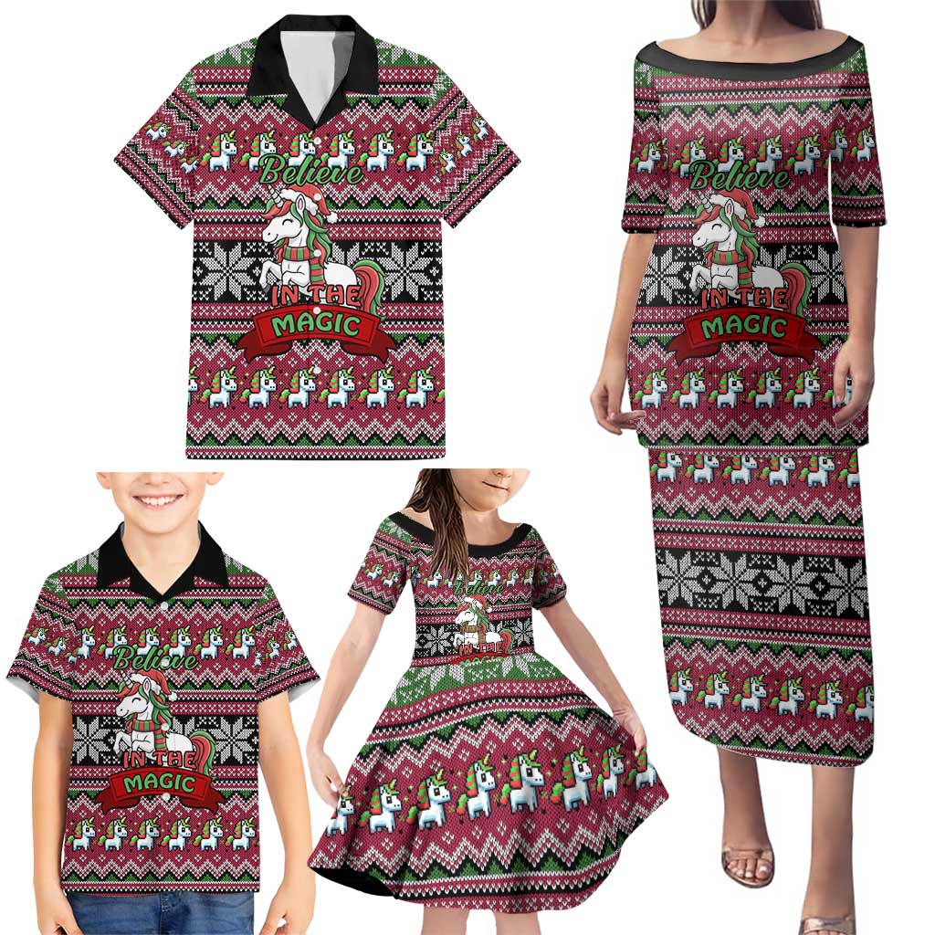 Unicorn Believe In The Magic Christmas Family Matching Puletasi and Hawaiian Shirt Xmas Holiday Patterns - Wonder Print Shop