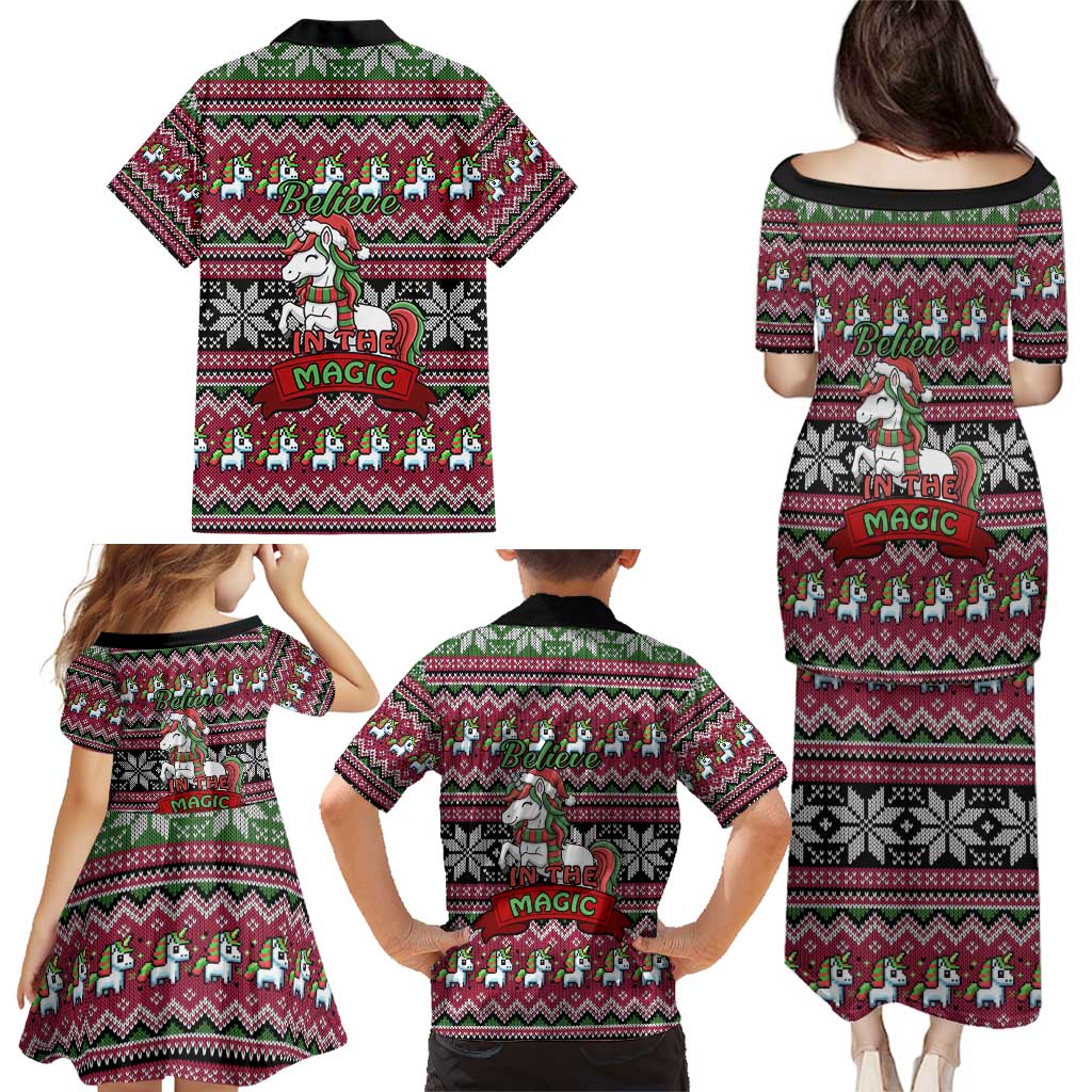 Unicorn Believe In The Magic Christmas Family Matching Puletasi and Hawaiian Shirt Xmas Holiday Patterns - Wonder Print Shop