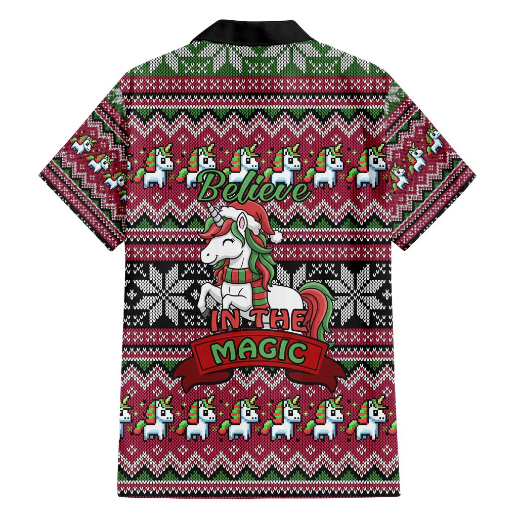 Unicorn Believe In The Magic Christmas Family Matching Short Sleeve Bodycon Dress and Hawaiian Shirt Xmas Holiday Patterns - Wonder Print Shop