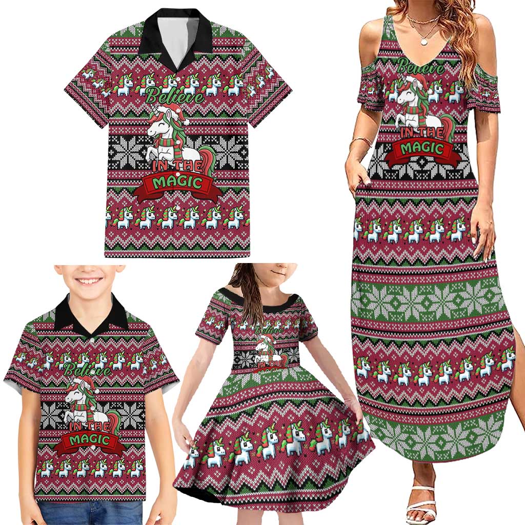 Unicorn Believe In The Magic Christmas Family Matching Summer Maxi Dress and Hawaiian Shirt Xmas Holiday Patterns - Wonder Print Shop