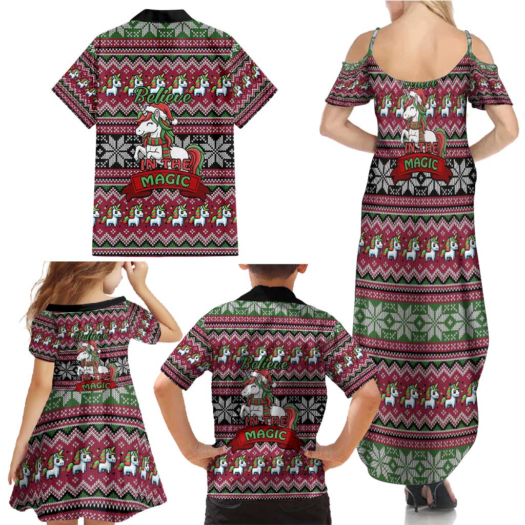 Unicorn Believe In The Magic Christmas Family Matching Summer Maxi Dress and Hawaiian Shirt Xmas Holiday Patterns - Wonder Print Shop
