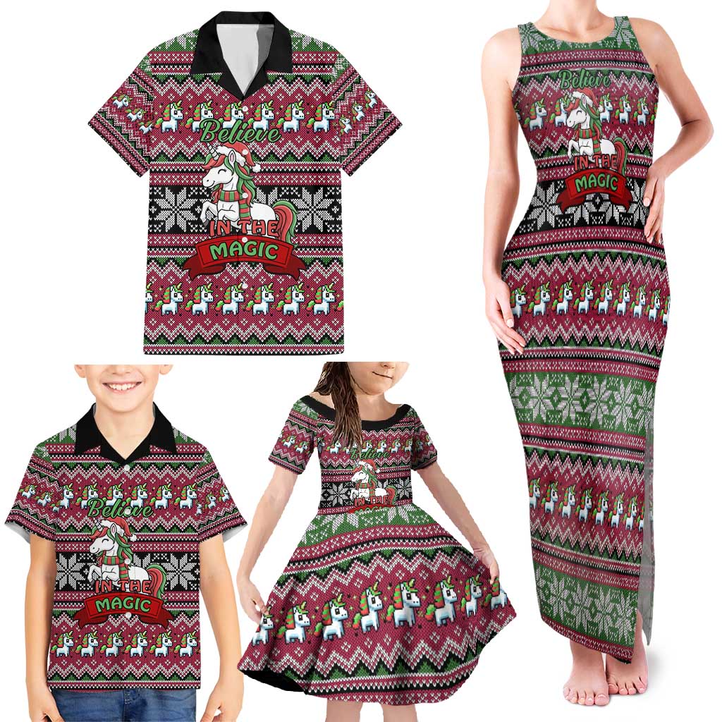 Unicorn Believe In The Magic Christmas Family Matching Tank Maxi Dress and Hawaiian Shirt Xmas Holiday Patterns - Wonder Print Shop