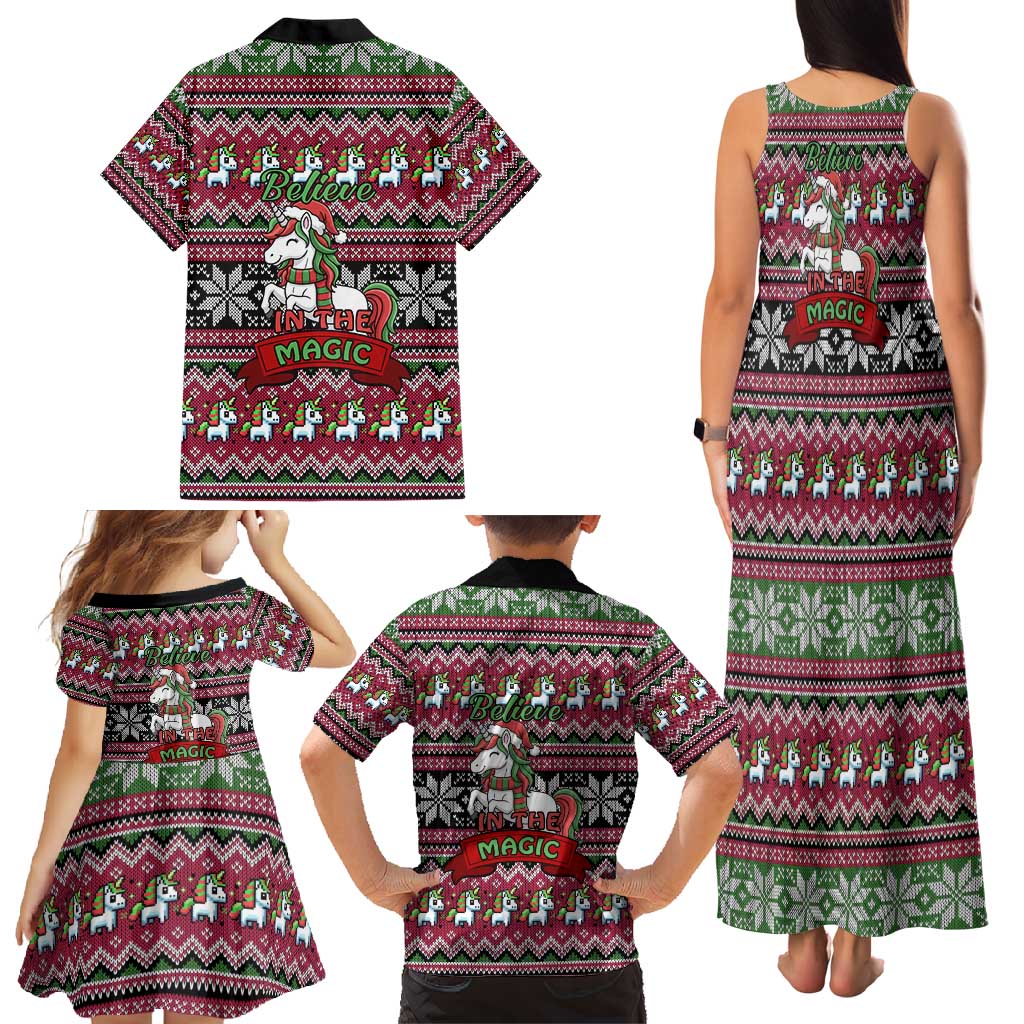 Unicorn Believe In The Magic Christmas Family Matching Tank Maxi Dress and Hawaiian Shirt Xmas Holiday Patterns - Wonder Print Shop