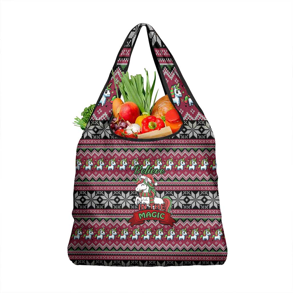 Unicorn Believe In The Magic Christmas Grocery Bag Xmas Holiday Patterns - Wonder Print Shop