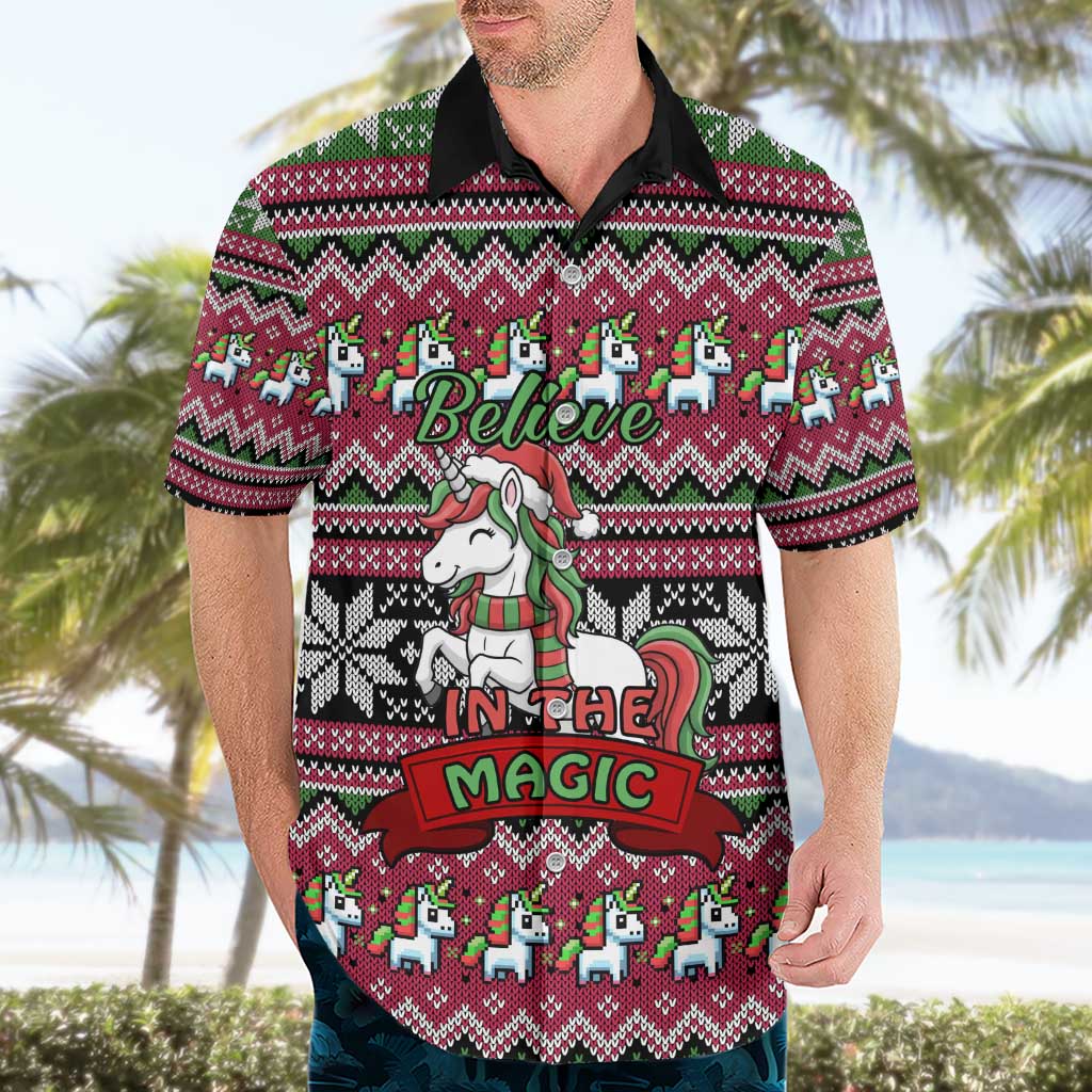 Unicorn Believe In The Magic Christmas Hawaiian Shirt Xmas Holiday Patterns - Wonder Print Shop