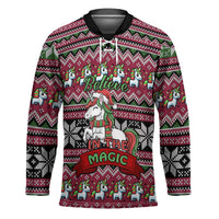 Unicorn Believe In The Magic Christmas Hockey Jersey Xmas Holiday Patterns - Wonder Print Shop