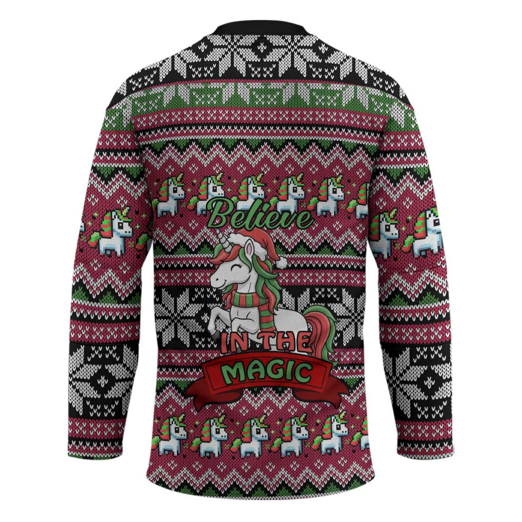 Unicorn Believe In The Magic Christmas Hockey Jersey Xmas Holiday Patterns - Wonder Print Shop