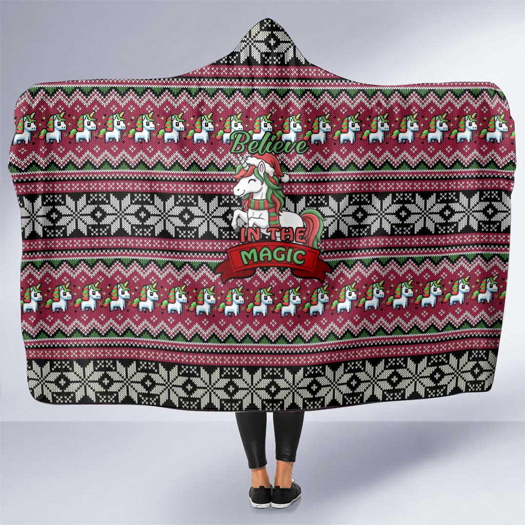 Unicorn Believe In The Magic Christmas Hooded Blanket Xmas Holiday Patterns - Wonder Print Shop