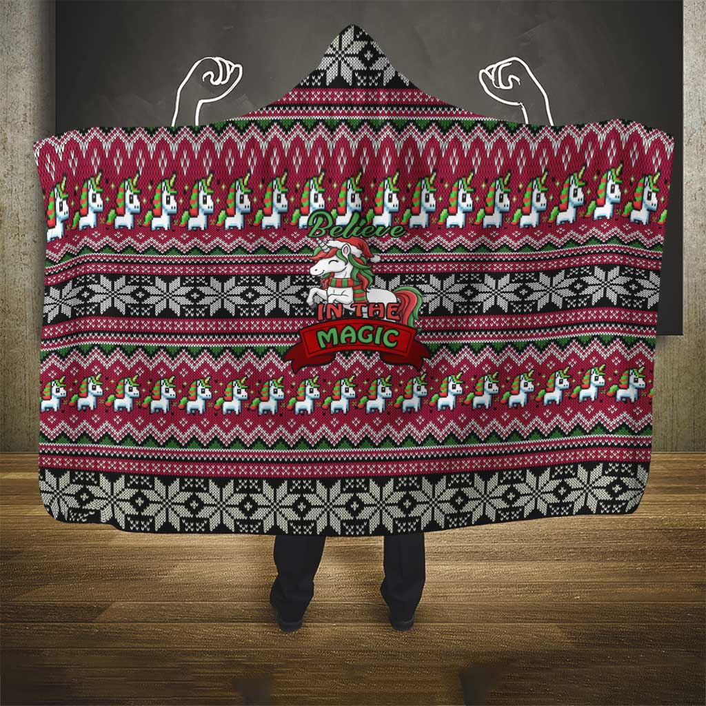 Unicorn Believe In The Magic Christmas Hooded Blanket Xmas Holiday Patterns - Wonder Print Shop