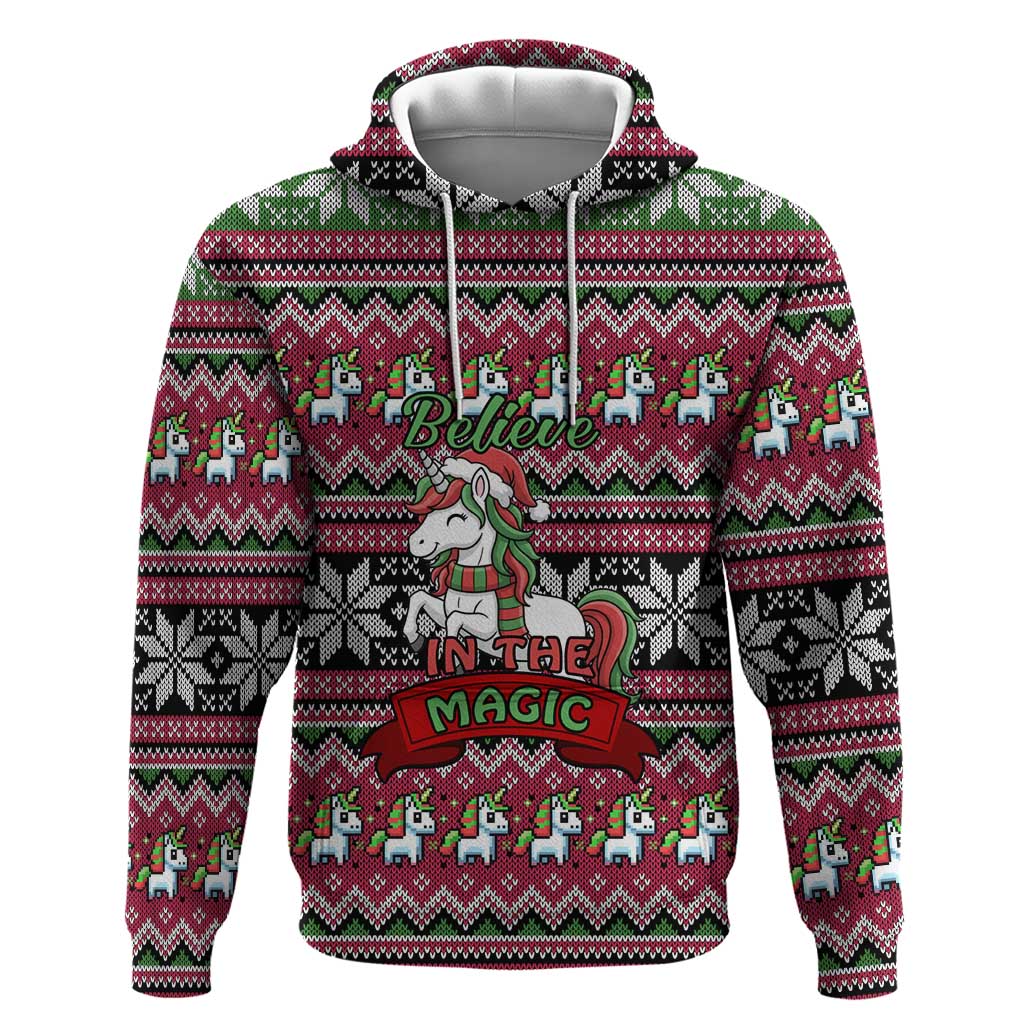 Unicorn Believe In The Magic Christmas Hoodie Xmas Holiday Patterns - Wonder Print Shop