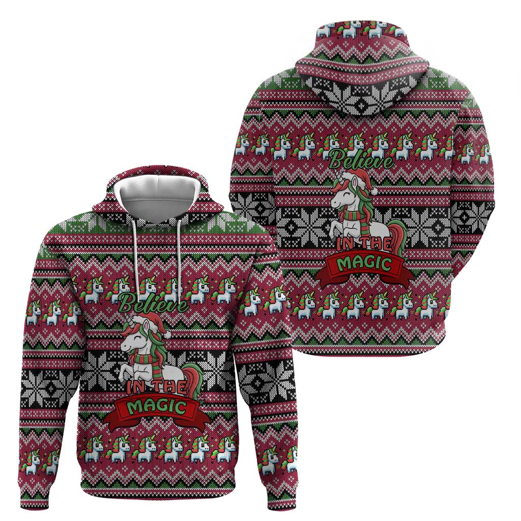 Unicorn Believe In The Magic Christmas Hoodie Xmas Holiday Patterns - Wonder Print Shop