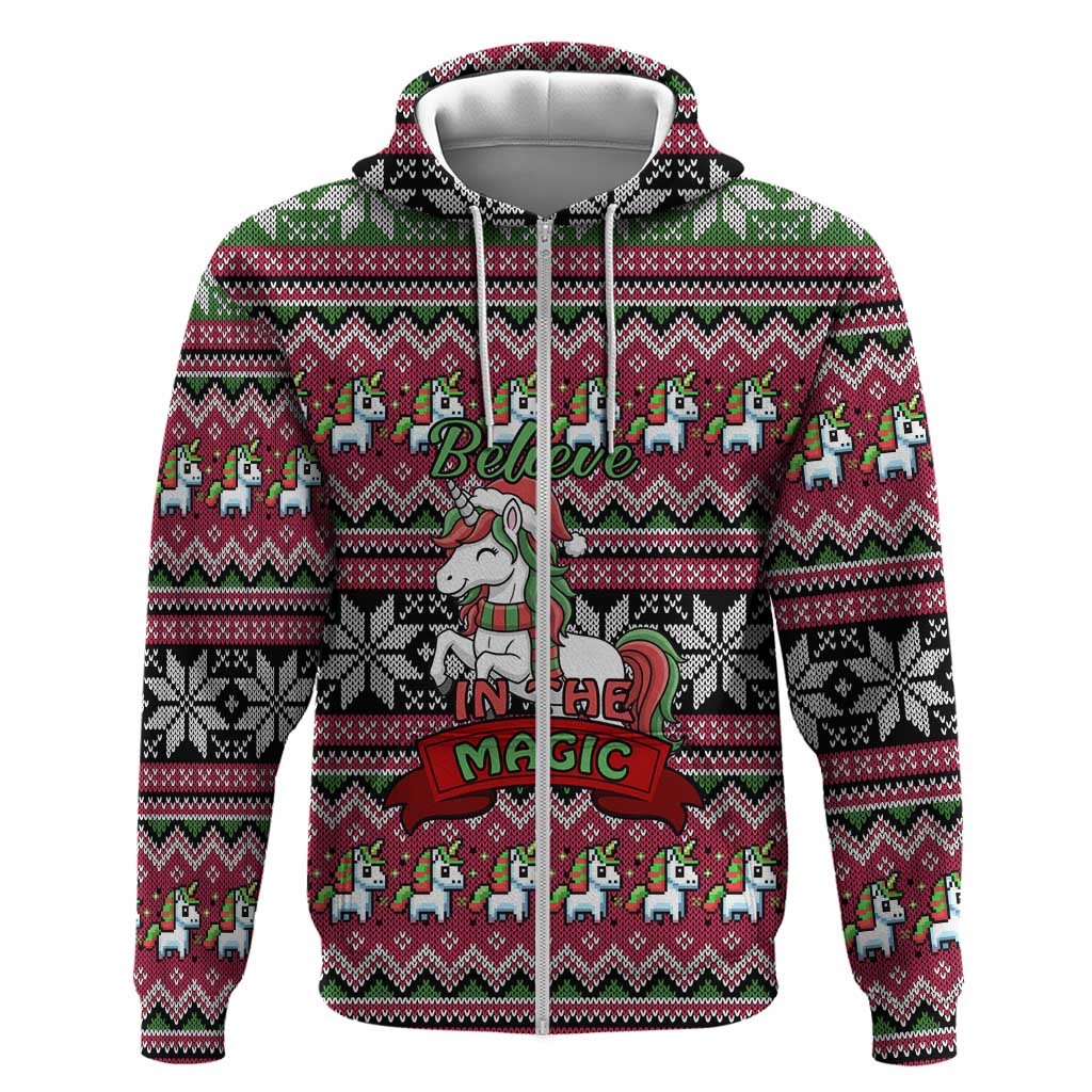 Unicorn Believe In The Magic Christmas Hoodie Xmas Holiday Patterns - Wonder Print Shop