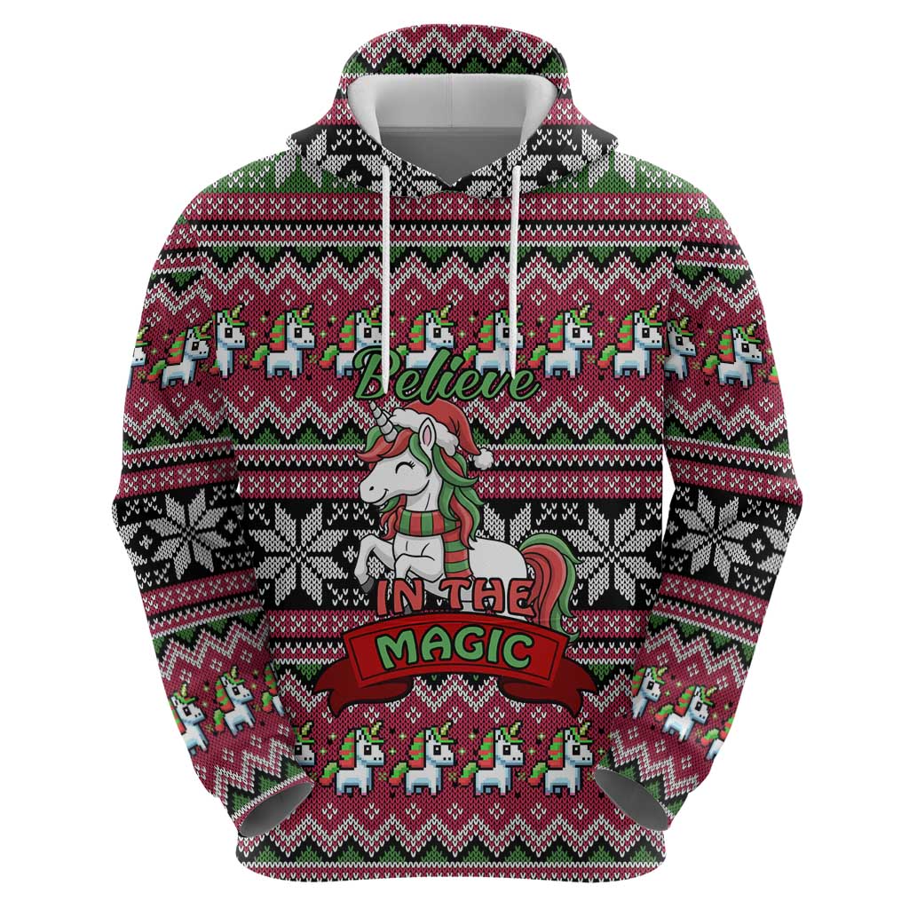 Unicorn Believe In The Magic Christmas Hoodie Xmas Holiday Patterns - Wonder Print Shop