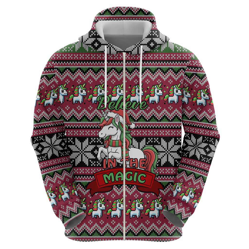 Unicorn Believe In The Magic Christmas Hoodie Xmas Holiday Patterns - Wonder Print Shop