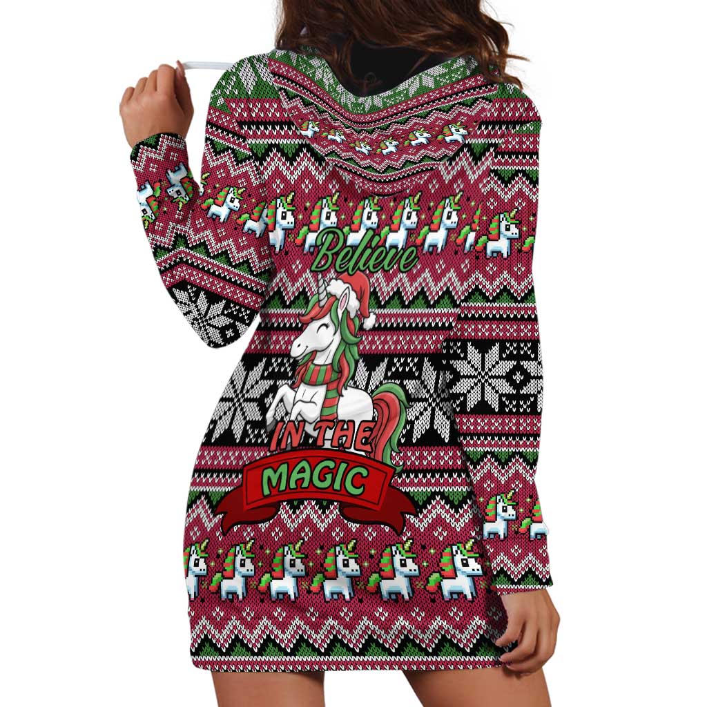 Unicorn Believe In The Magic Christmas Hoodie Dress Xmas Holiday Patterns - Wonder Print Shop