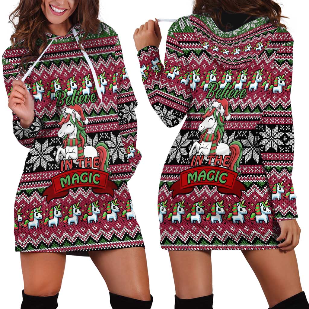 Unicorn Believe In The Magic Christmas Hoodie Dress Xmas Holiday Patterns - Wonder Print Shop