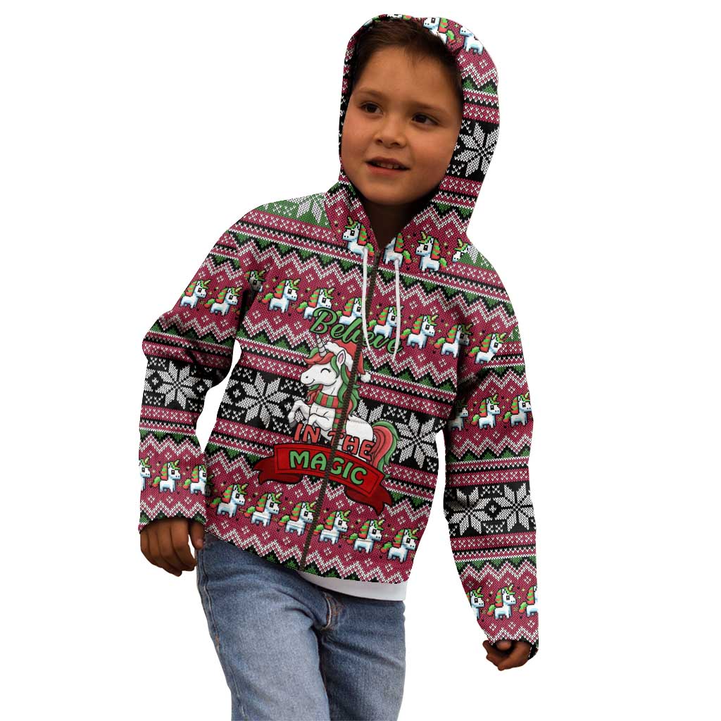 Unicorn Believe In The Magic Christmas Kid Hoodie Xmas Holiday Patterns - Wonder Print Shop