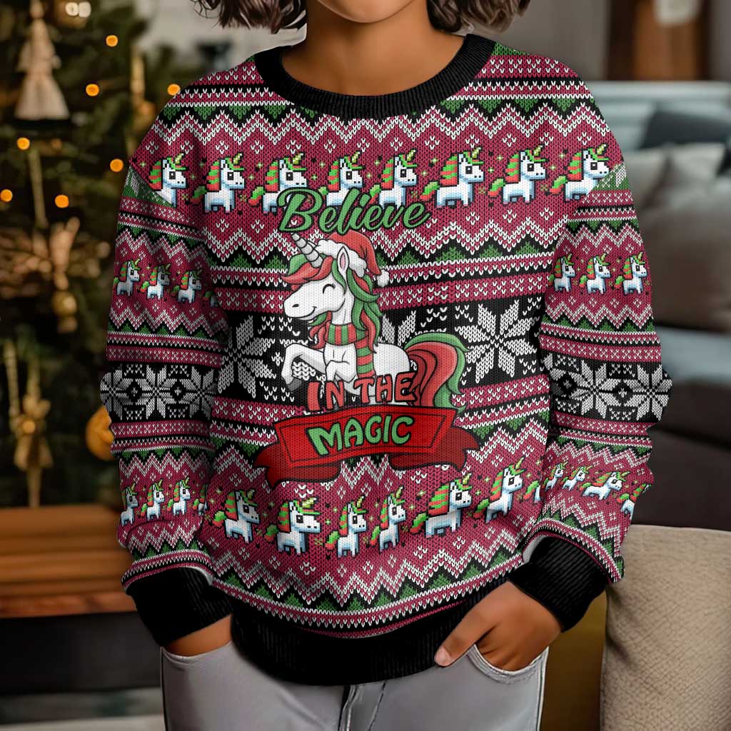 Unicorn Believe In The Magic Christmas Kid Ugly Christmas Sweater Xmas Holiday Patterns - Wonder Print Shop