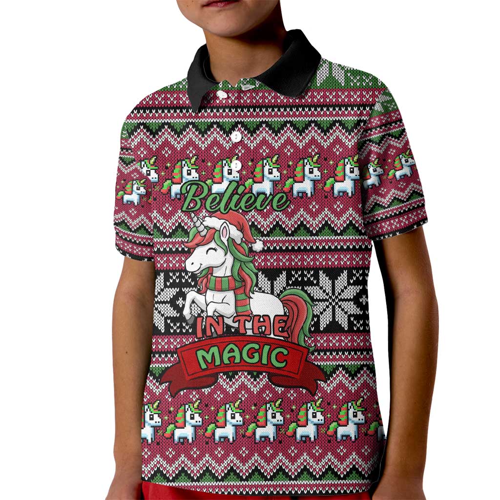 Unicorn Believe In The Magic Christmas Kid Polo Shirt Xmas Holiday Patterns - Wonder Print Shop