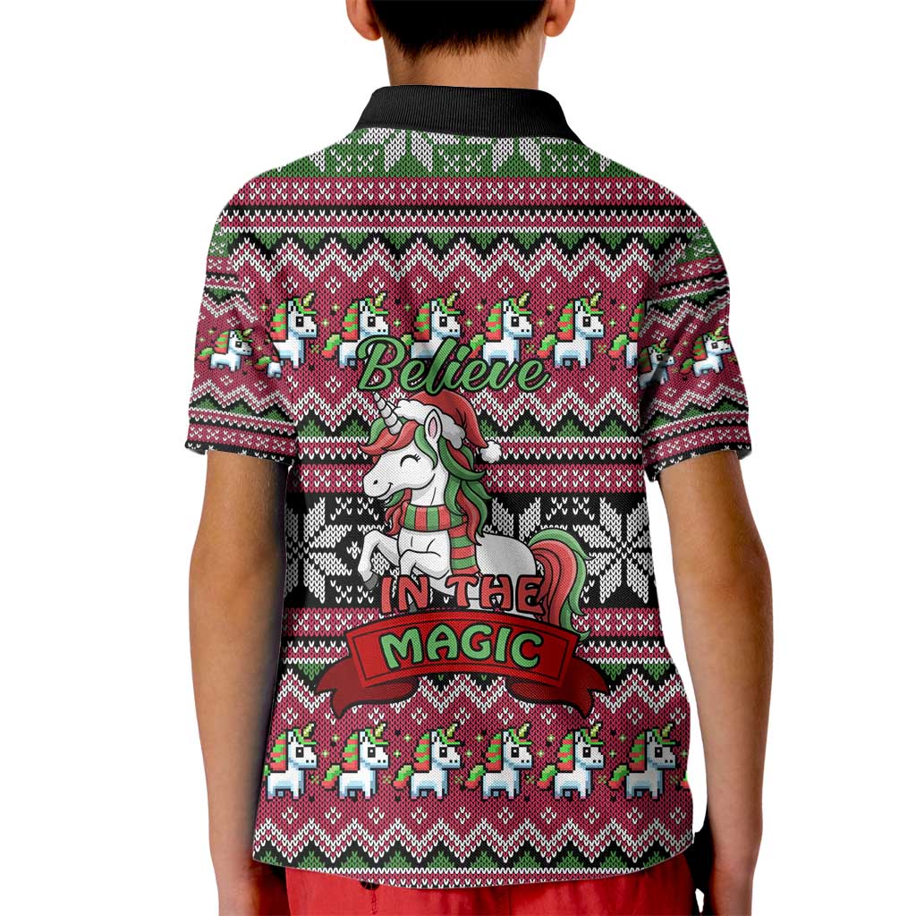 Unicorn Believe In The Magic Christmas Kid Polo Shirt Xmas Holiday Patterns - Wonder Print Shop