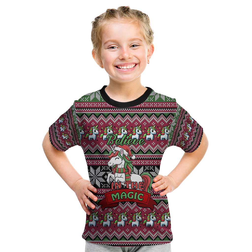 Unicorn Believe In The Magic Christmas Kid T Shirt Xmas Holiday Patterns - Wonder Print Shop
