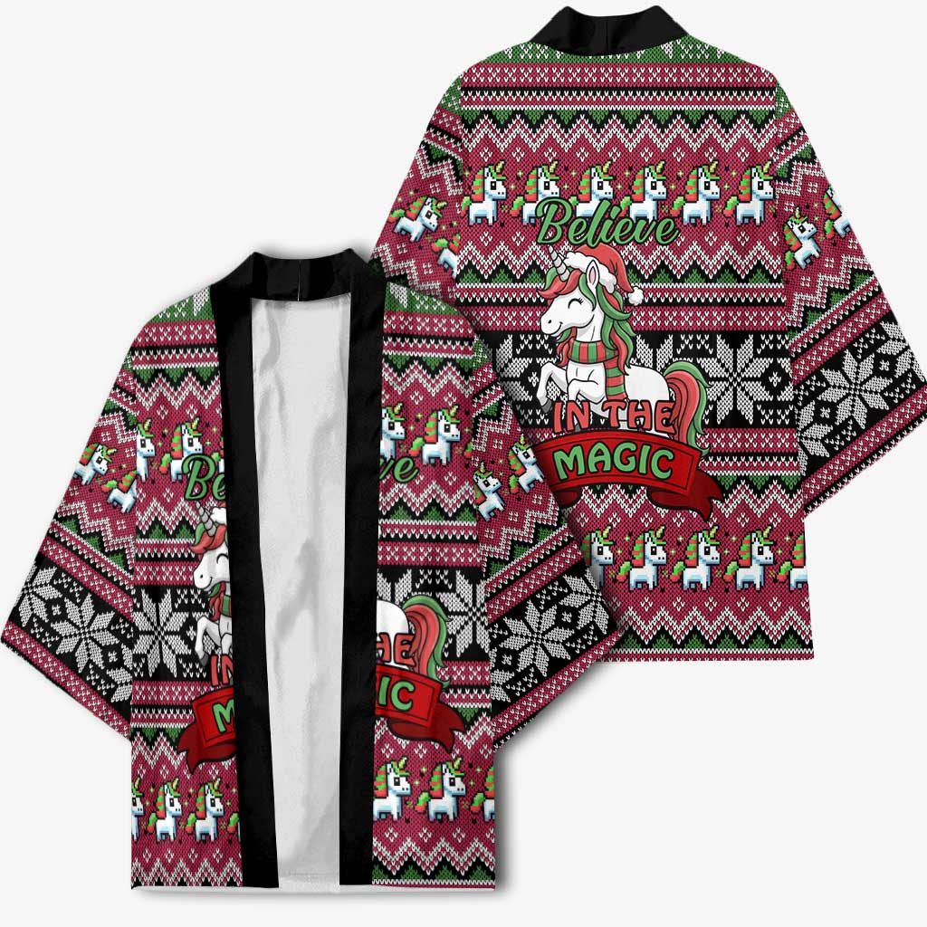 Unicorn Believe In The Magic Christmas Kimono Xmas Holiday Patterns - Wonder Print Shop