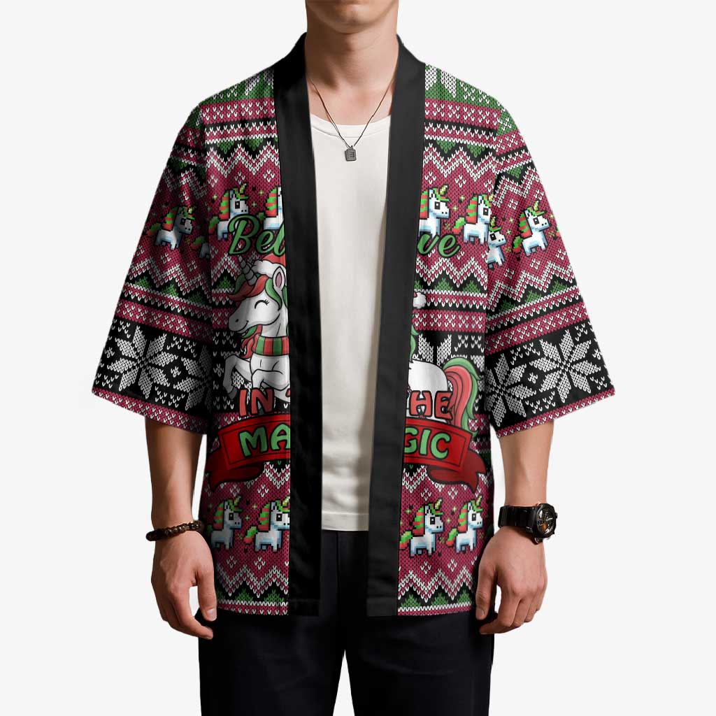 Unicorn Believe In The Magic Christmas Kimono Xmas Holiday Patterns - Wonder Print Shop