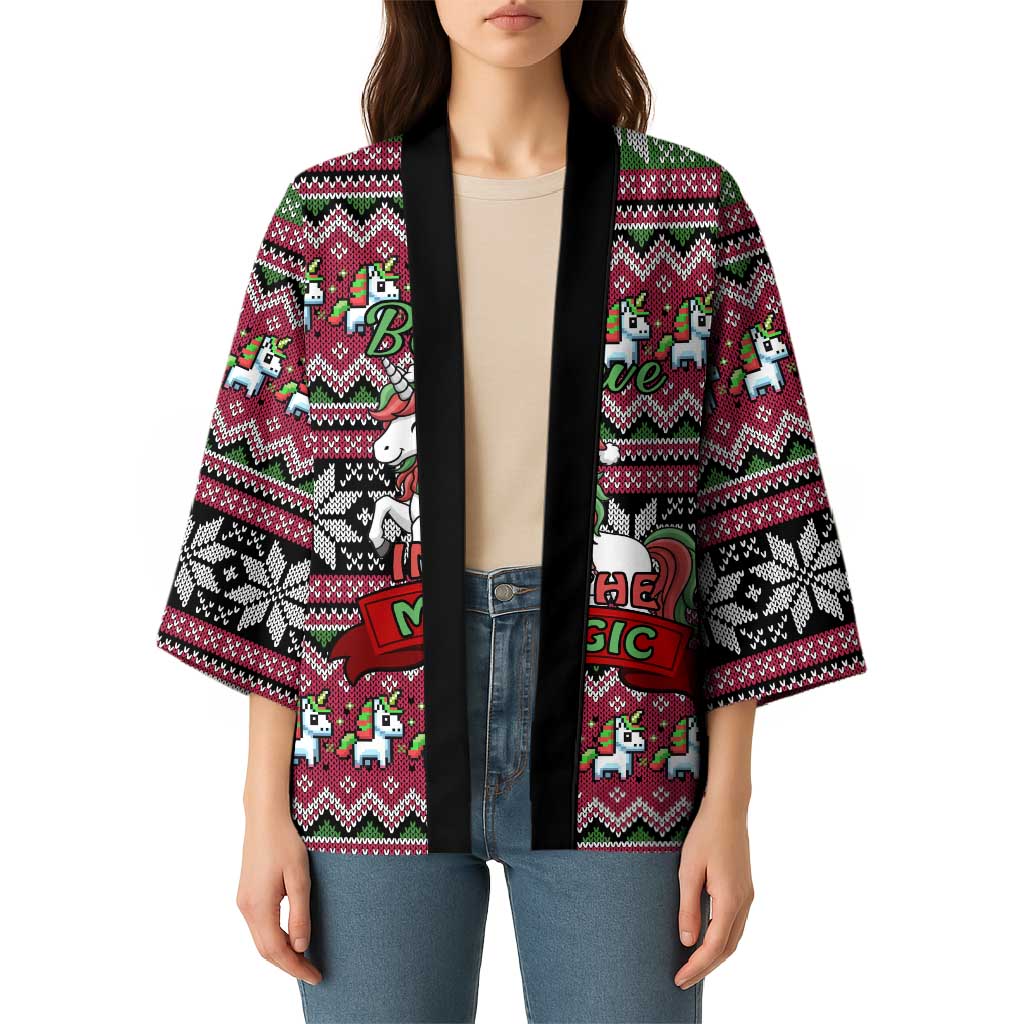 Unicorn Believe In The Magic Christmas Kimono Xmas Holiday Patterns - Wonder Print Shop