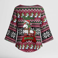 Unicorn Believe In The Magic Christmas Kimono Sleeve Blouse Xmas Holiday Patterns - Wonder Print Shop