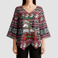 Unicorn Believe In The Magic Christmas Kimono Sleeve Blouse Xmas Holiday Patterns - Wonder Print Shop