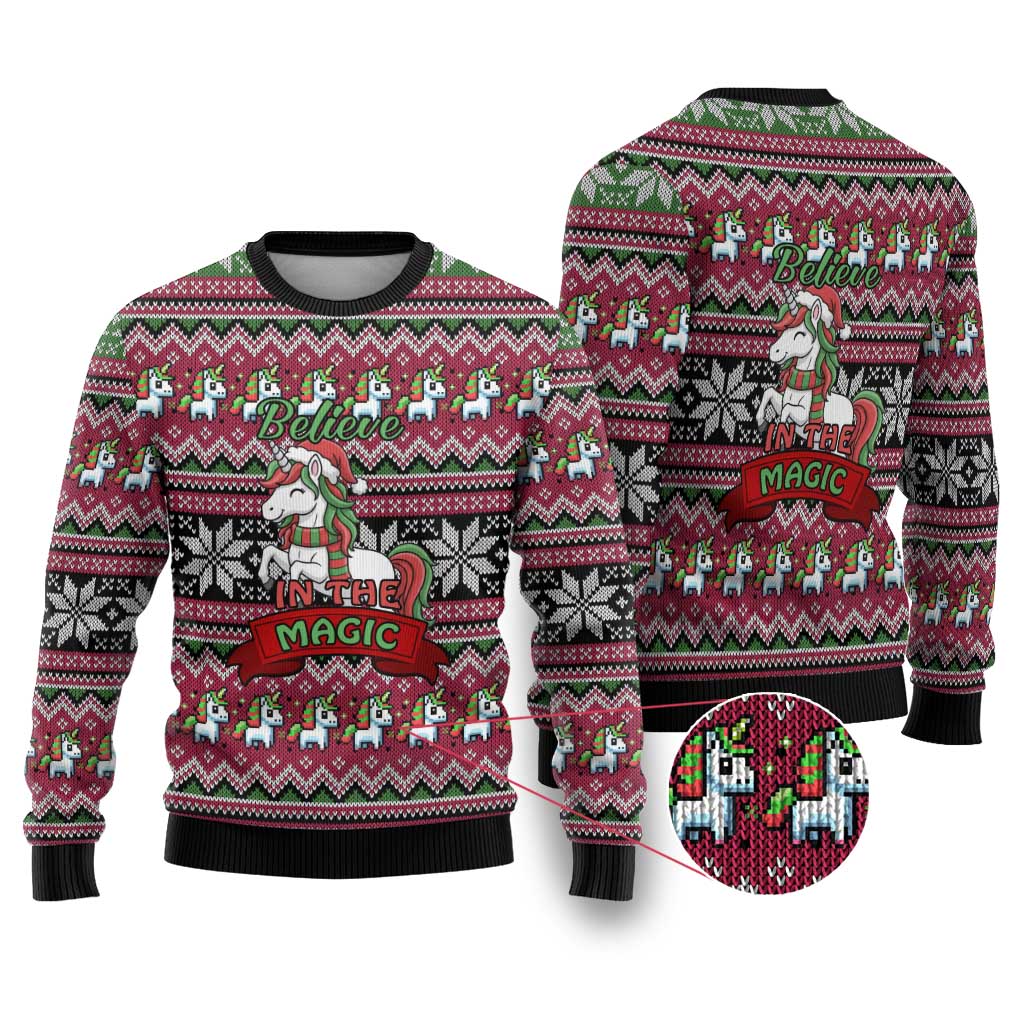 Unicorn Believe In The Magic Christmas Ugly Christmas Sweater Xmas Holiday Patterns - Wonder Print Shop