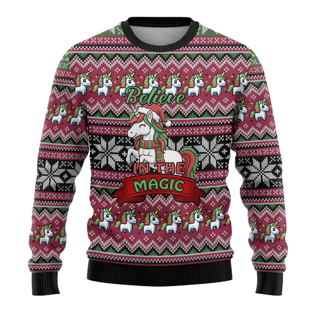 Unicorn Believe In The Magic Christmas Ugly Christmas Sweater Xmas Holiday Patterns - Wonder Print Shop