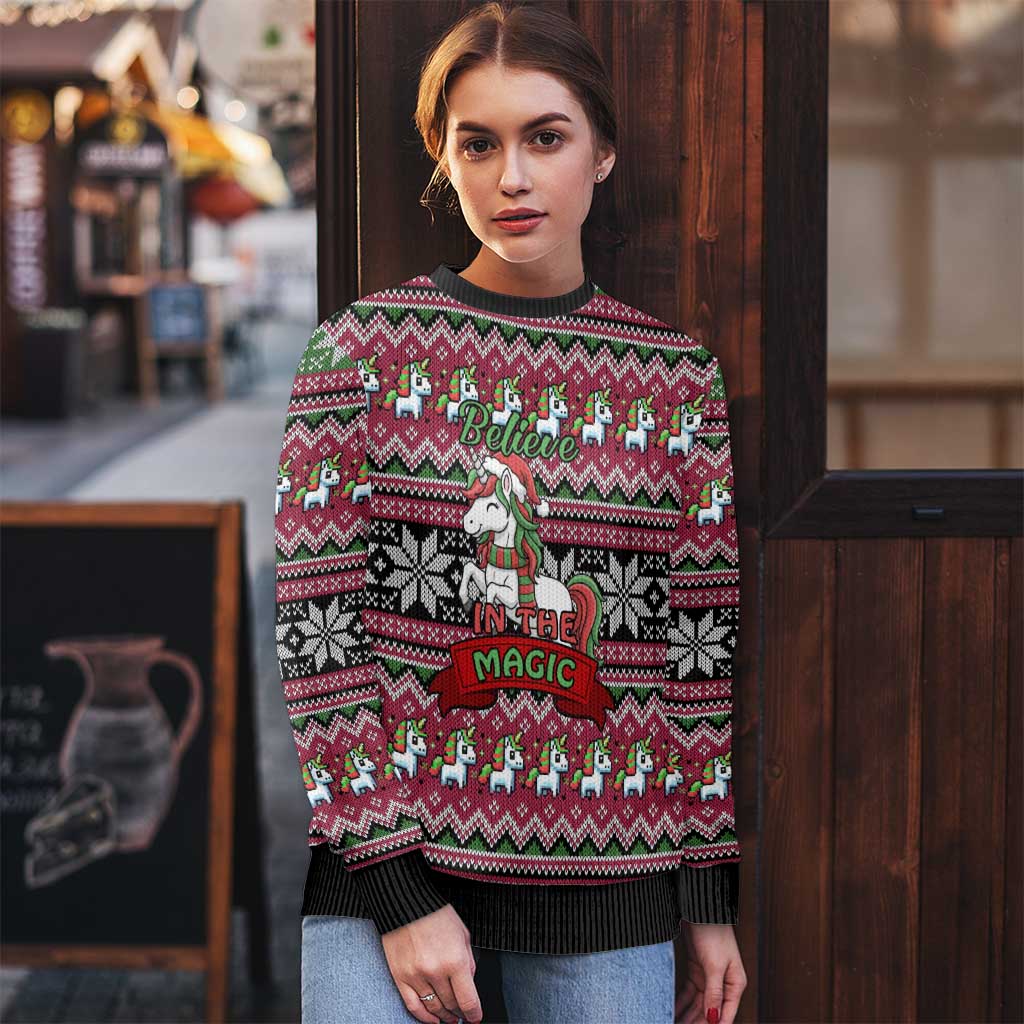 Unicorn Believe In The Magic Christmas Ugly Christmas Sweater Xmas Holiday Patterns - Wonder Print Shop