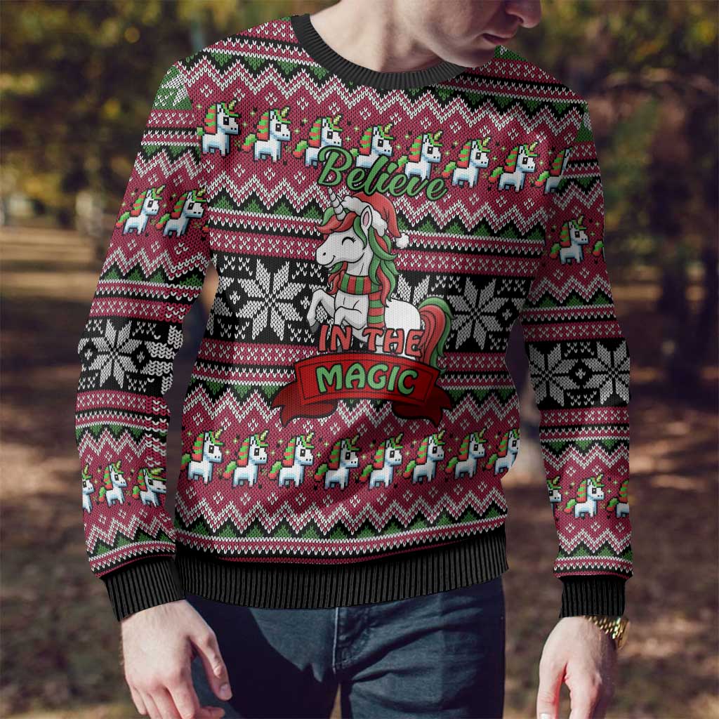 Unicorn Believe In The Magic Christmas Ugly Christmas Sweater Xmas Holiday Patterns - Wonder Print Shop
