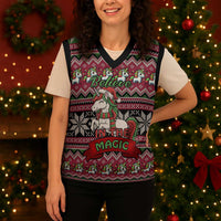 Unicorn Believe In The Magic Christmas Knitted V-Neck Vest Xmas Holiday Patterns - Wonder Print Shop