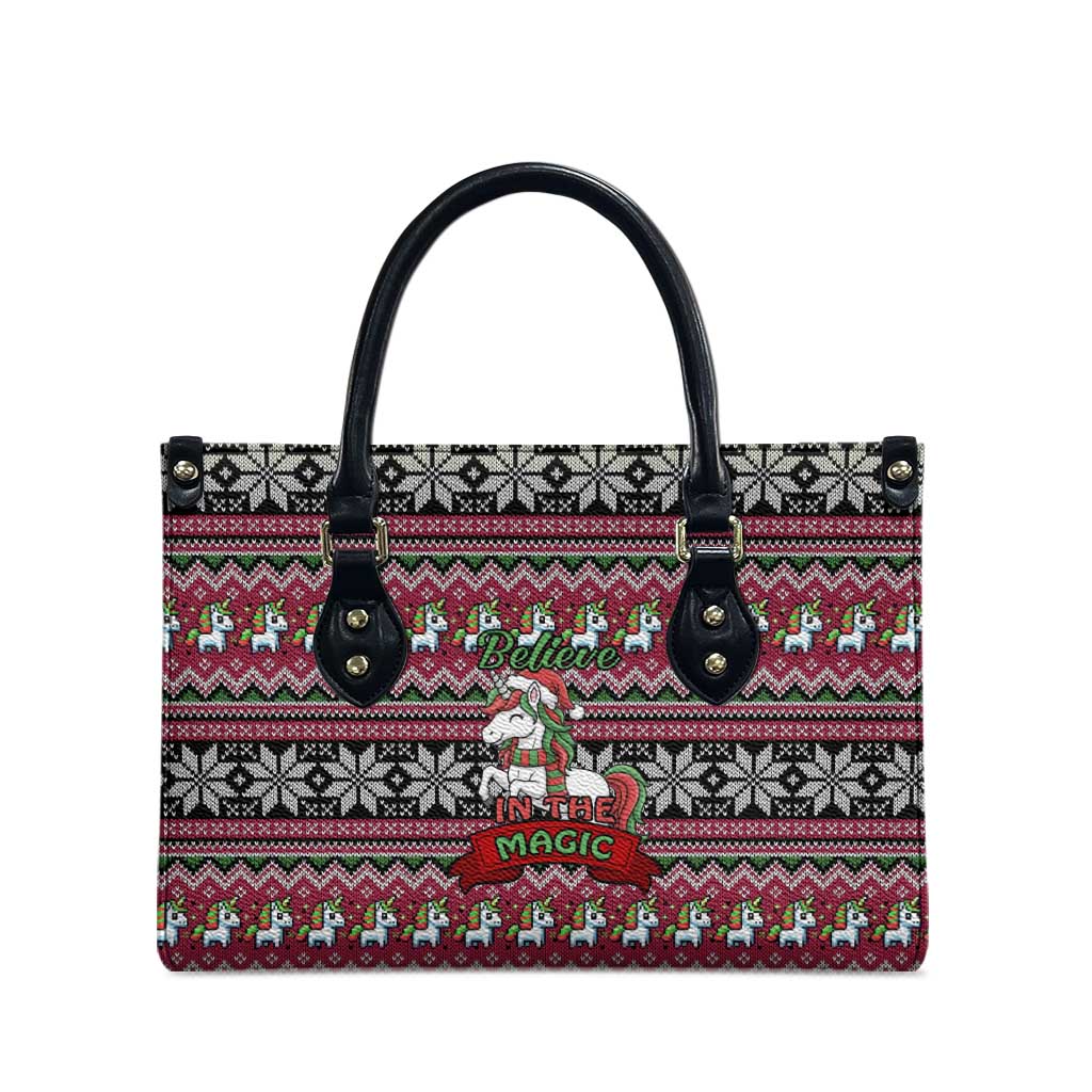 Unicorn Believe In The Magic Christmas Leather Bag Xmas Holiday Patterns - Wonder Print Shop