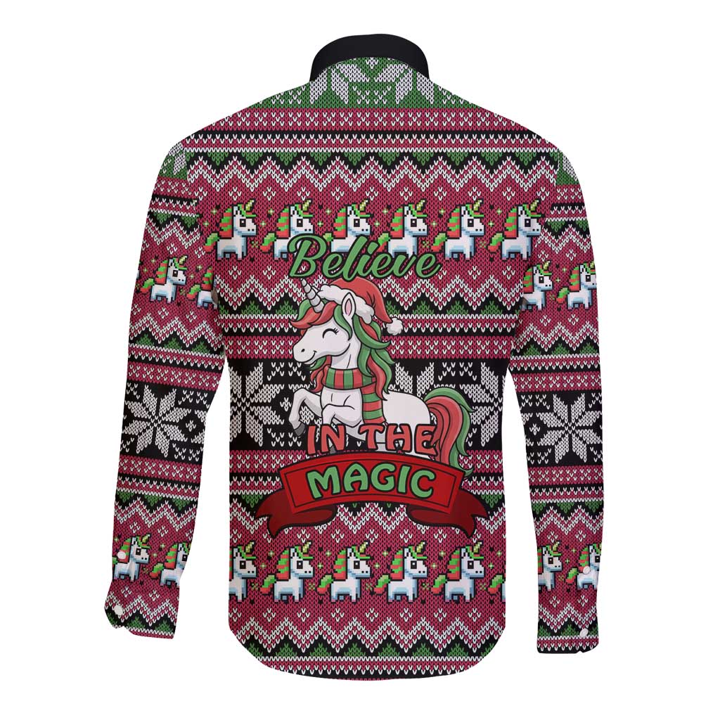 Unicorn Believe In The Magic Christmas Long Sleeve Button Shirt Xmas Holiday Patterns - Wonder Print Shop