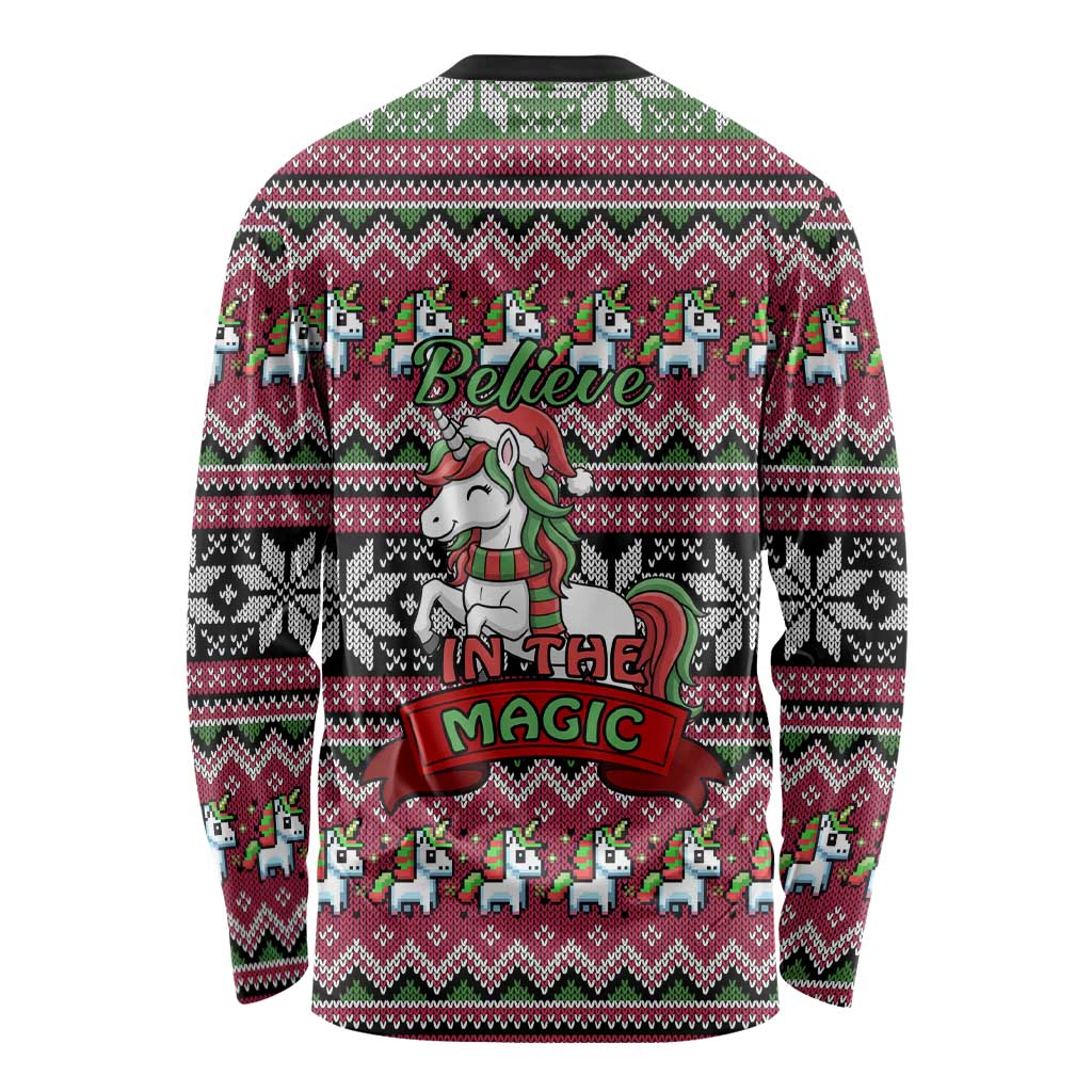 Unicorn Believe In The Magic Christmas Long Sleeve Shirt Xmas Holiday Patterns - Wonder Print Shop